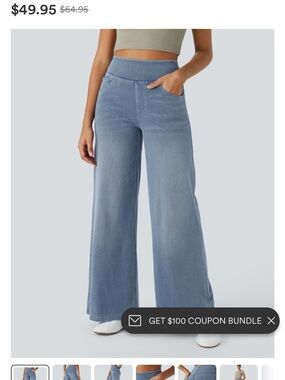 Halara Flex™ High Waisted Pockets Baggy Wide Leg Washed Casual Jeans